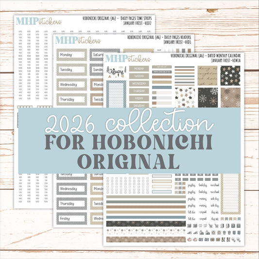 JANUARY 2026 Stickers for Hobonichi Techo Original. A6 Planners "January Frost" || HO
