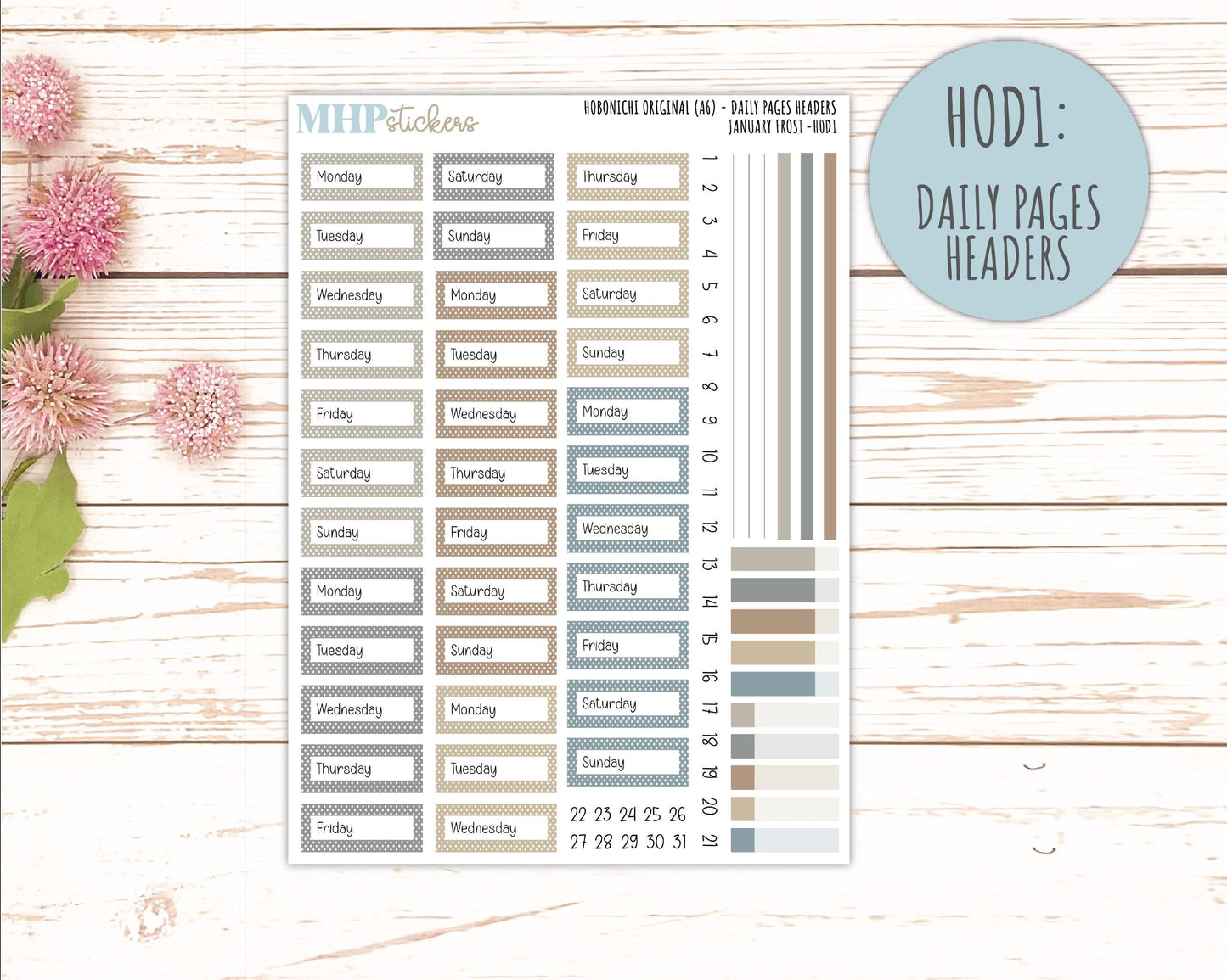 JANUARY 2026 Stickers for Hobonichi Techo Original. A6 Planners "January Frost" || HO