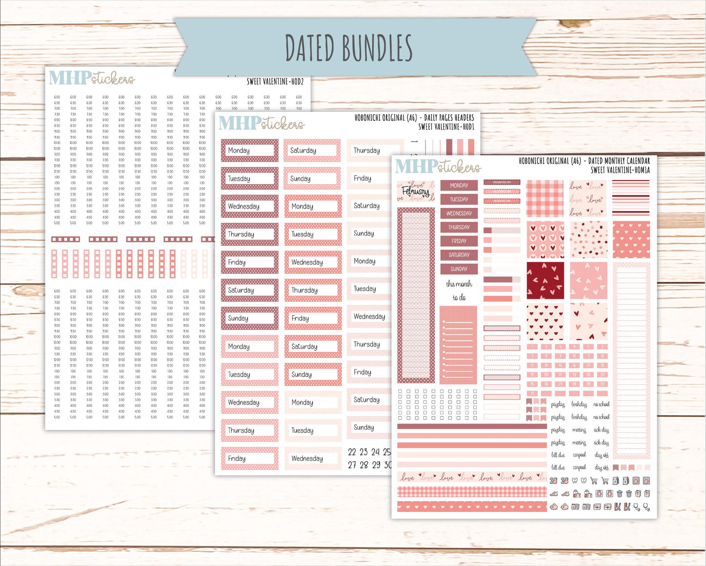 FEBRUARY 2026 Stickers for Hobonichi Techo Original. A6 Planners "Sweet Valentine" || HO