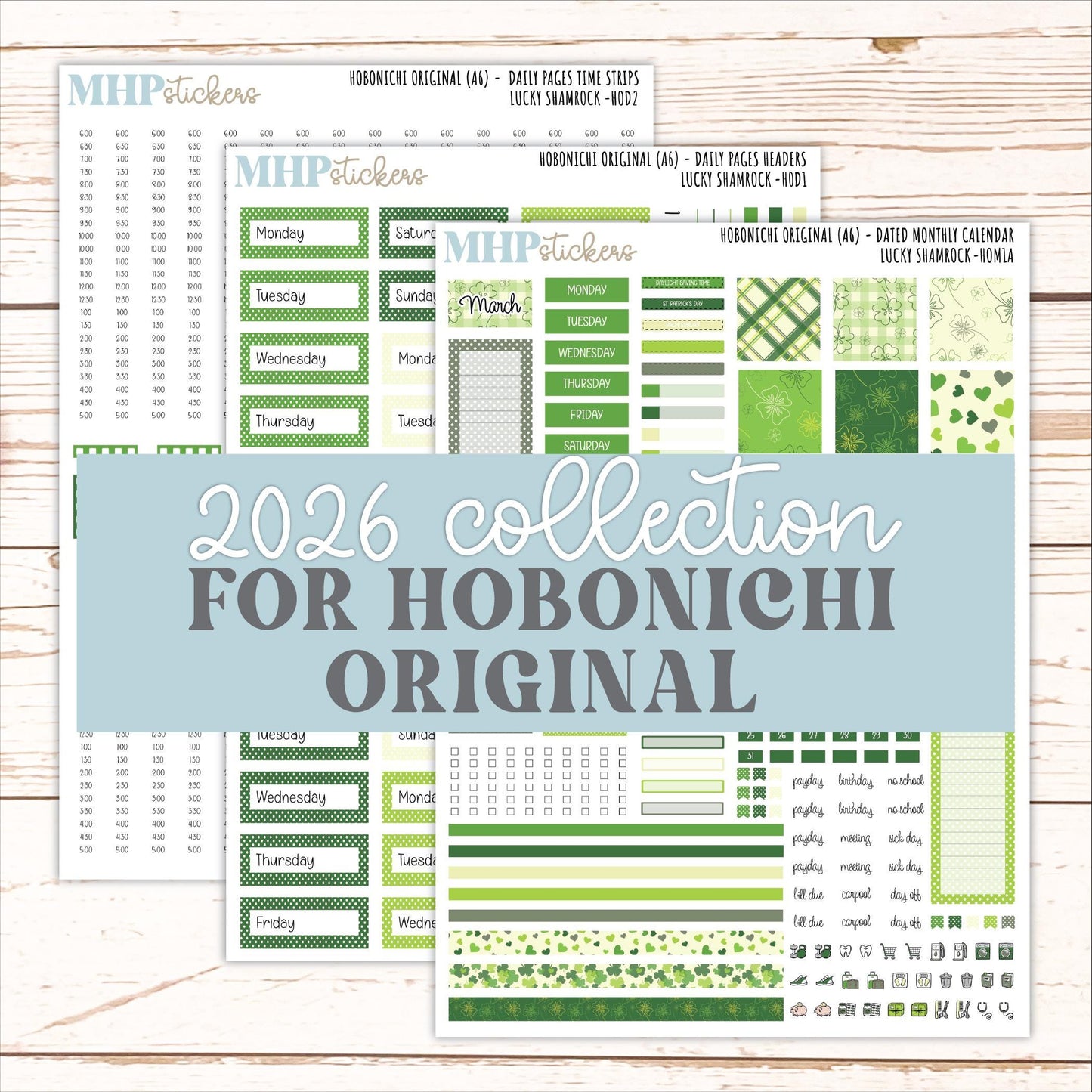 MARCH 2026 Stickers for Hobonichi Techo Original. A6 Planners "Lucky Shamrock" || HO
