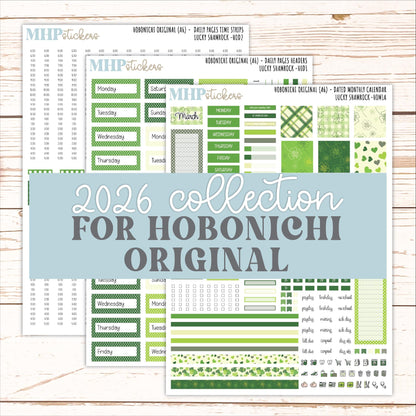 MARCH 2026 Stickers for Hobonichi Techo Original. A6 Planners "Lucky Shamrock" || HO