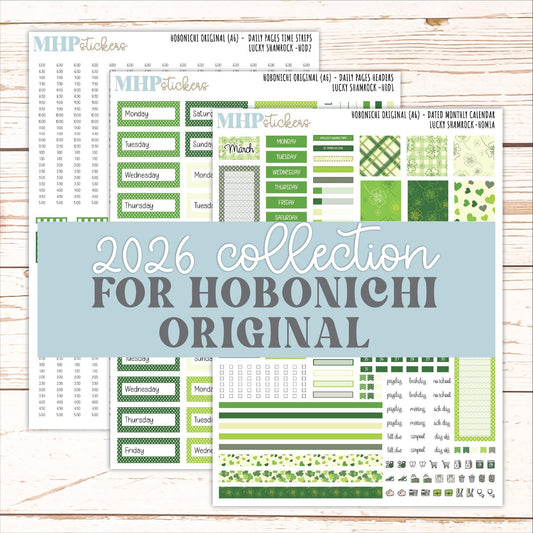 MARCH 2026 Stickers for Hobonichi Techo Original. A6 Planners "Lucky Shamrock" || HO