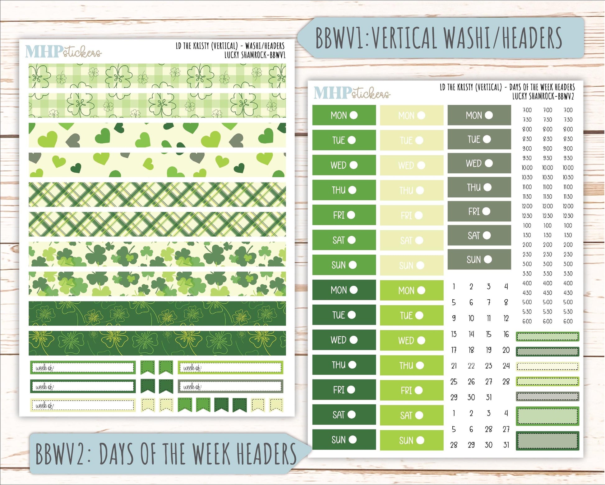 MARCH 2026 Stickers for the Mae & Kristy Laurel Denise Planners (Book Bound Planner) "Lucky Shamrock" || BB