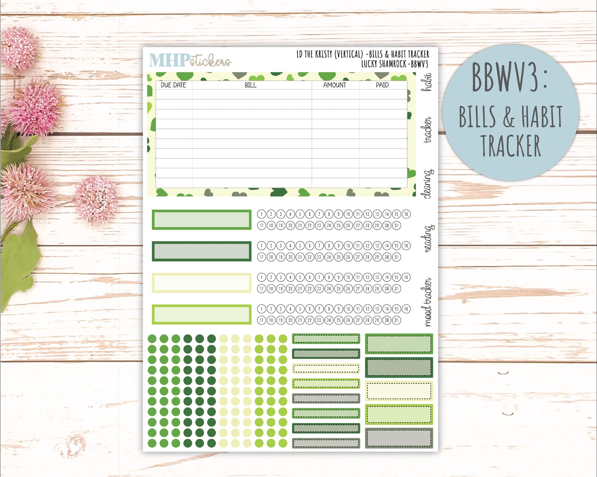 MARCH 2026 Stickers for the Mae & Kristy Laurel Denise Planners (Book Bound Planner) "Lucky Shamrock" || BB