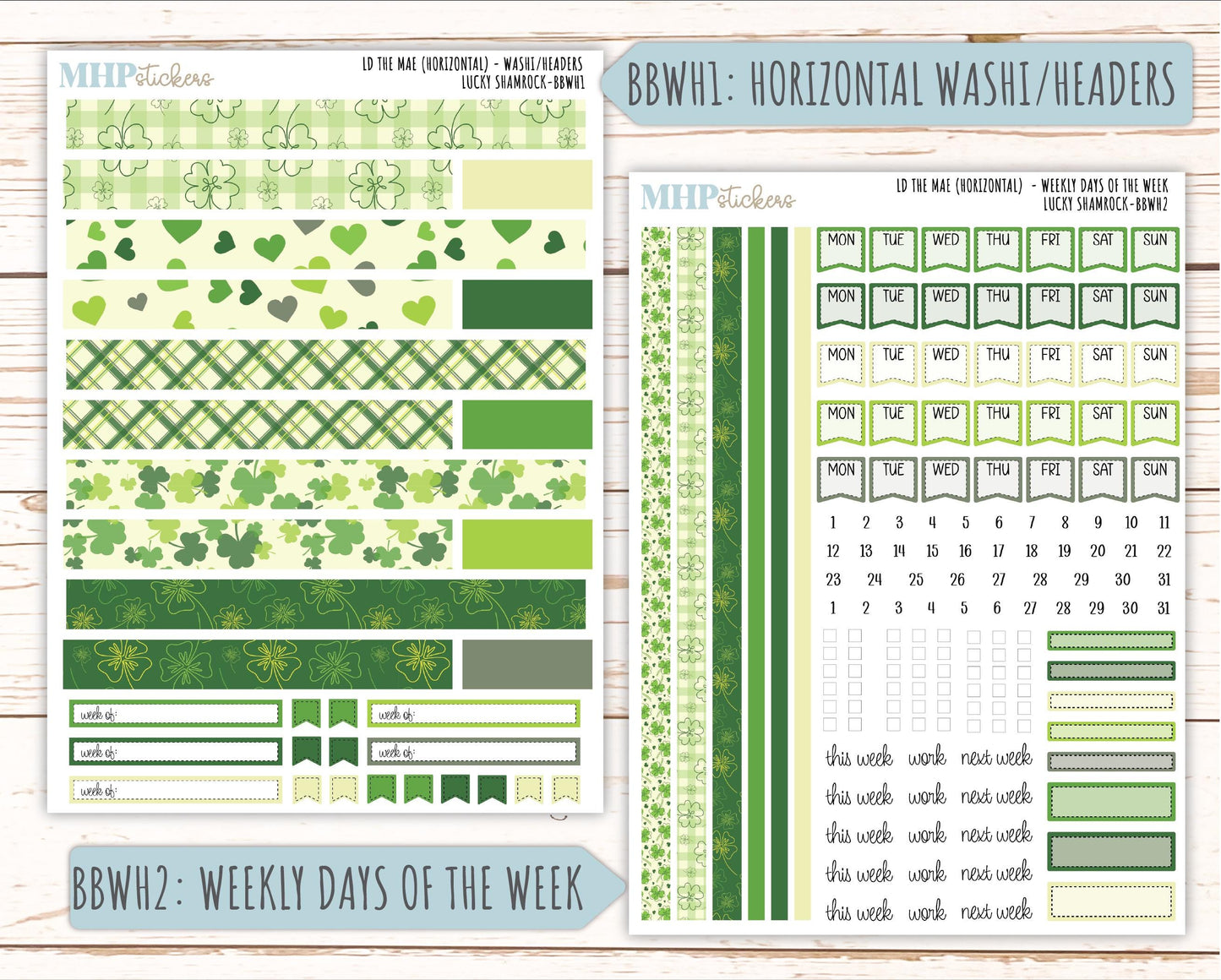MARCH 2026 Stickers for the Mae & Kristy Laurel Denise Planners (Book Bound Planner) "Lucky Shamrock" || BB