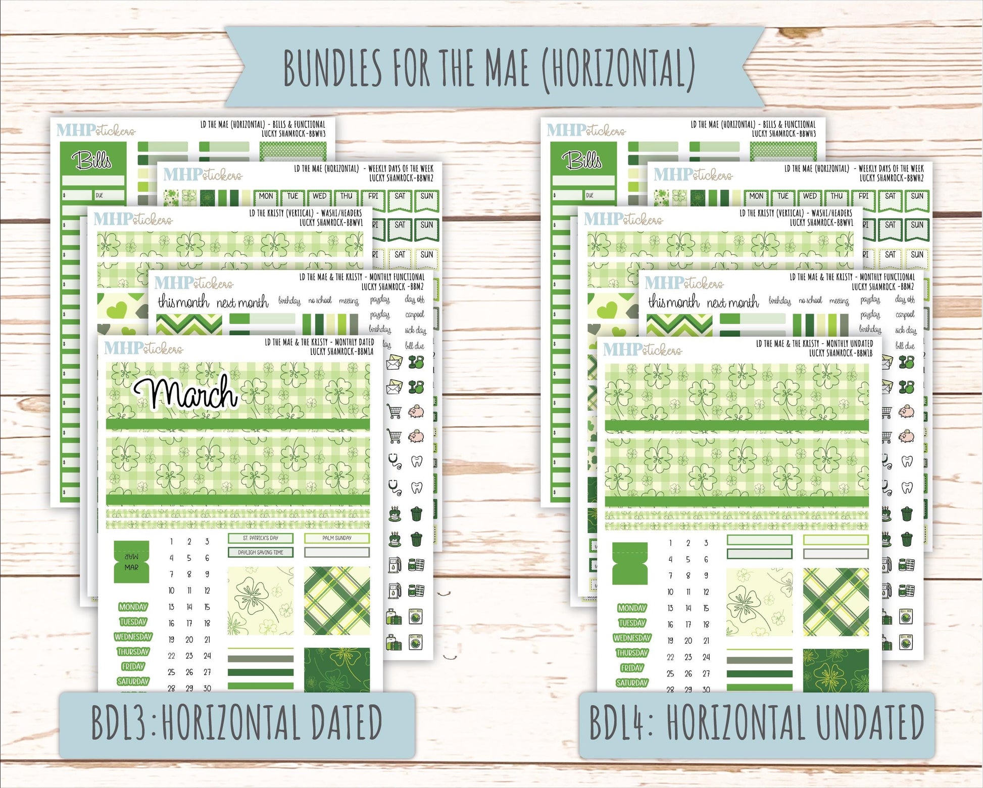 MARCH 2026 Stickers for the Mae & Kristy Laurel Denise Planners (Book Bound Planner) "Lucky Shamrock" || BB