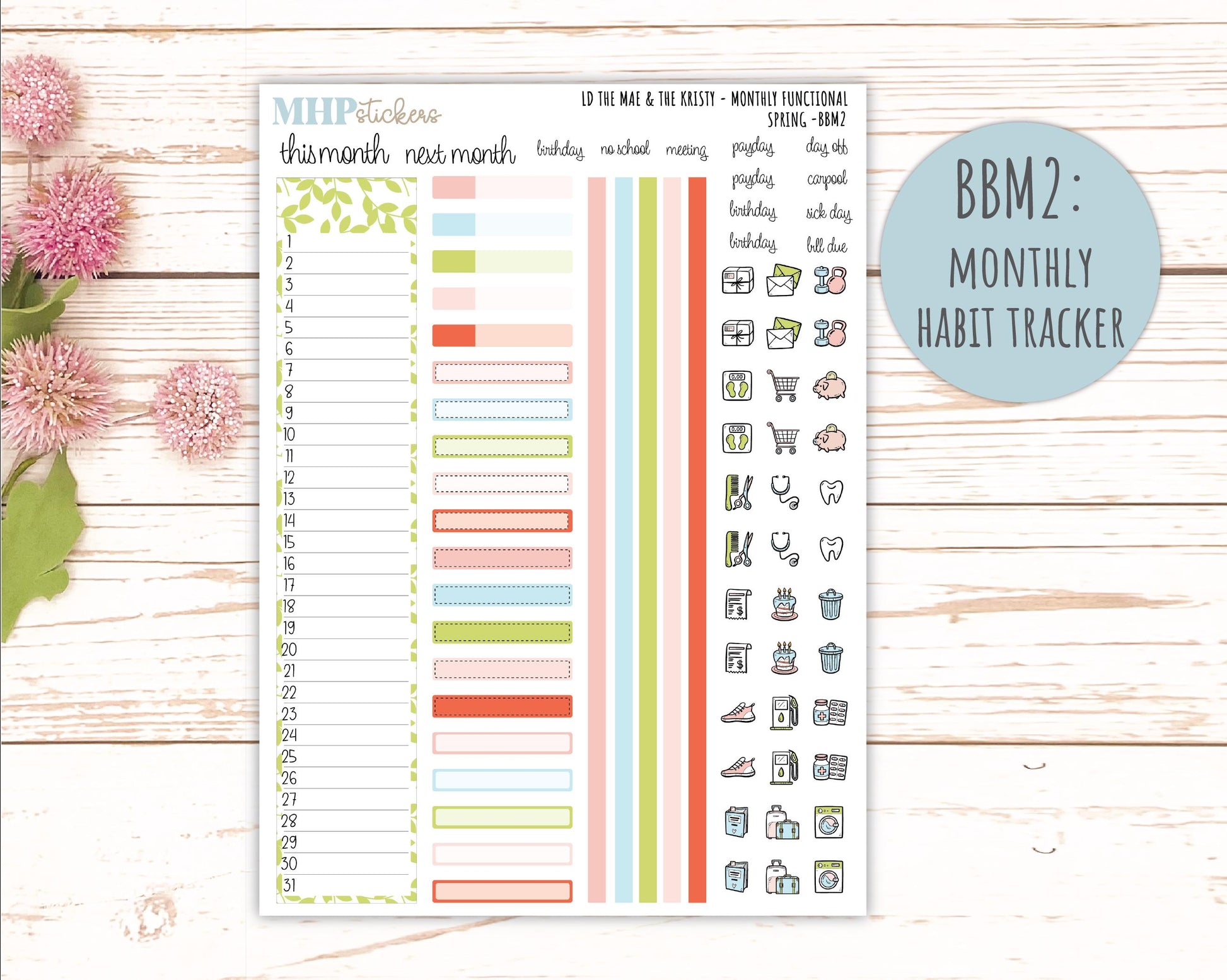 MARCH 2026 Stickers for the Mae & Kristy Laurel Denise Planners (Book Bound Planner) "Spring" || BB