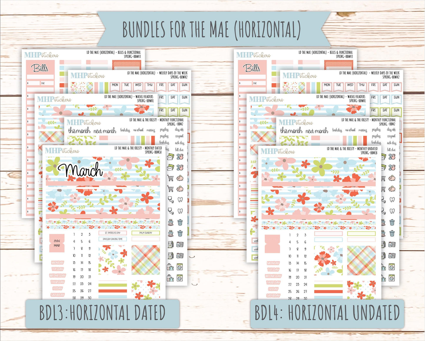 MARCH 2026 Stickers for the Mae & Kristy Laurel Denise Planners (Book Bound Planner) "Spring" || BB