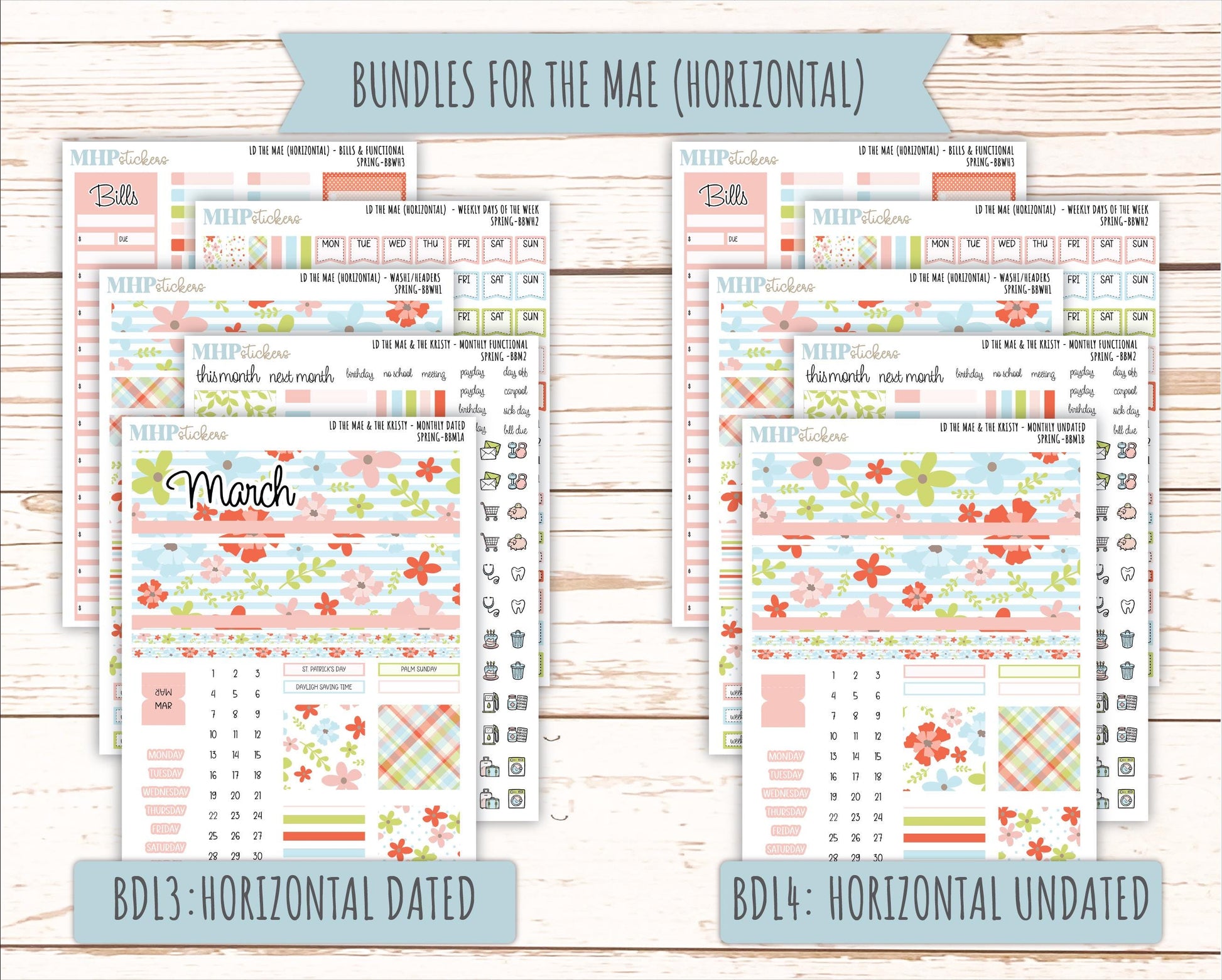 MARCH 2026 Stickers for the Mae & Kristy Laurel Denise Planners (Book Bound Planner) "Spring" || BB