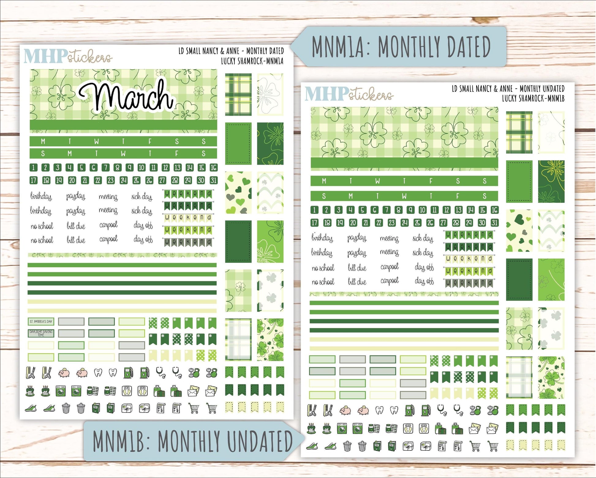 MARCH 2026 Stickers for Small Nancy & Anne Laurel Denise Planners. (Formerly Mini Planner) "Lucky Shamrock" || MN