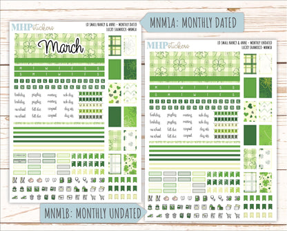 MARCH 2026 Stickers for Small Nancy & Anne Laurel Denise Planners. (Formerly Mini Planner) "Lucky Shamrock" || MN