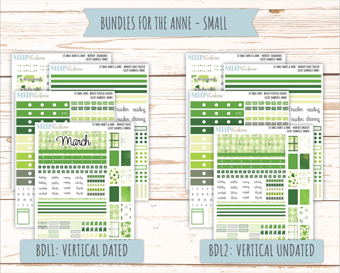 MARCH 2026 Stickers for Small Nancy & Anne Laurel Denise Planners. (Formerly Mini Planner) "Lucky Shamrock" || MN