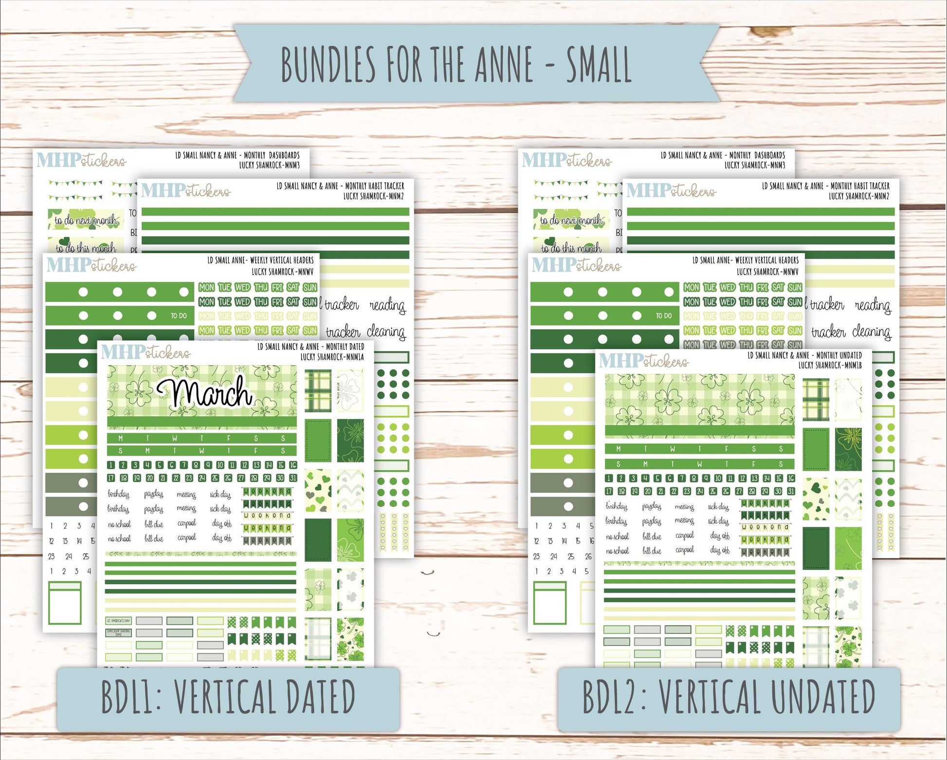 MARCH 2026 Stickers for Small Nancy & Anne Laurel Denise Planners. (Formerly Mini Planner) "Lucky Shamrock" || MN