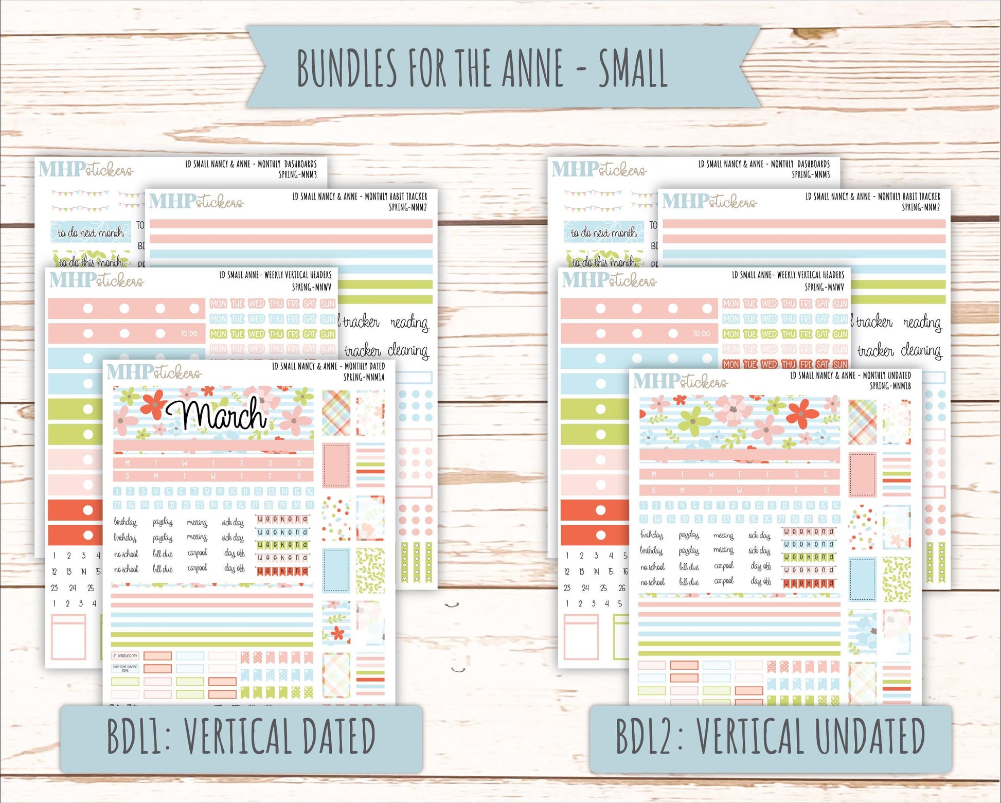 MARCH 2026 Stickers for Small Nancy & Anne Laurel Denise Planners. (Formerly Mini Planner) "Spring" || MN
