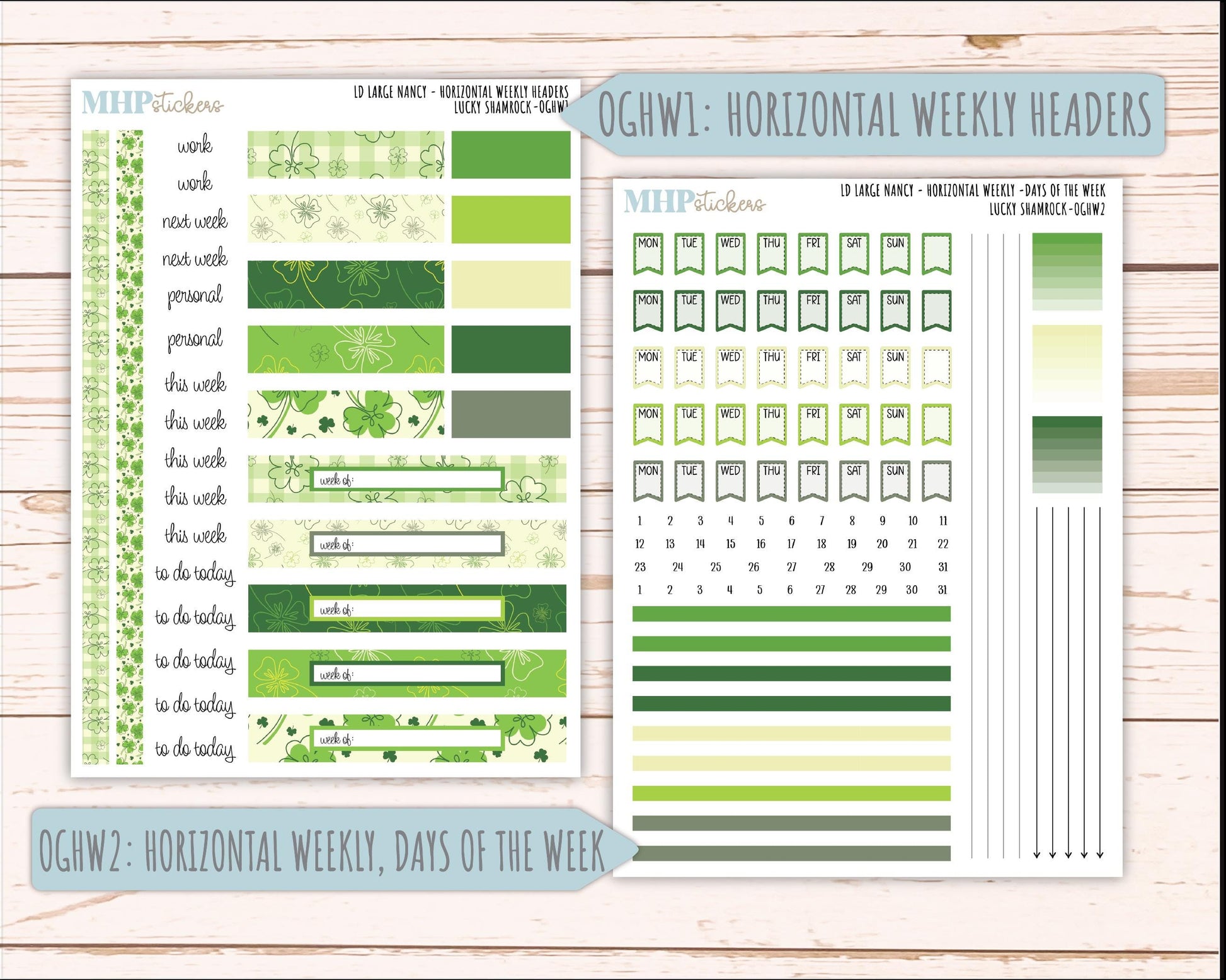 MARCH 2026 Stickers for Large Nancy & Anne Planners (Formerly Original Size). For Laurel Denise Planners. "Lucky Shamrock" || OG
