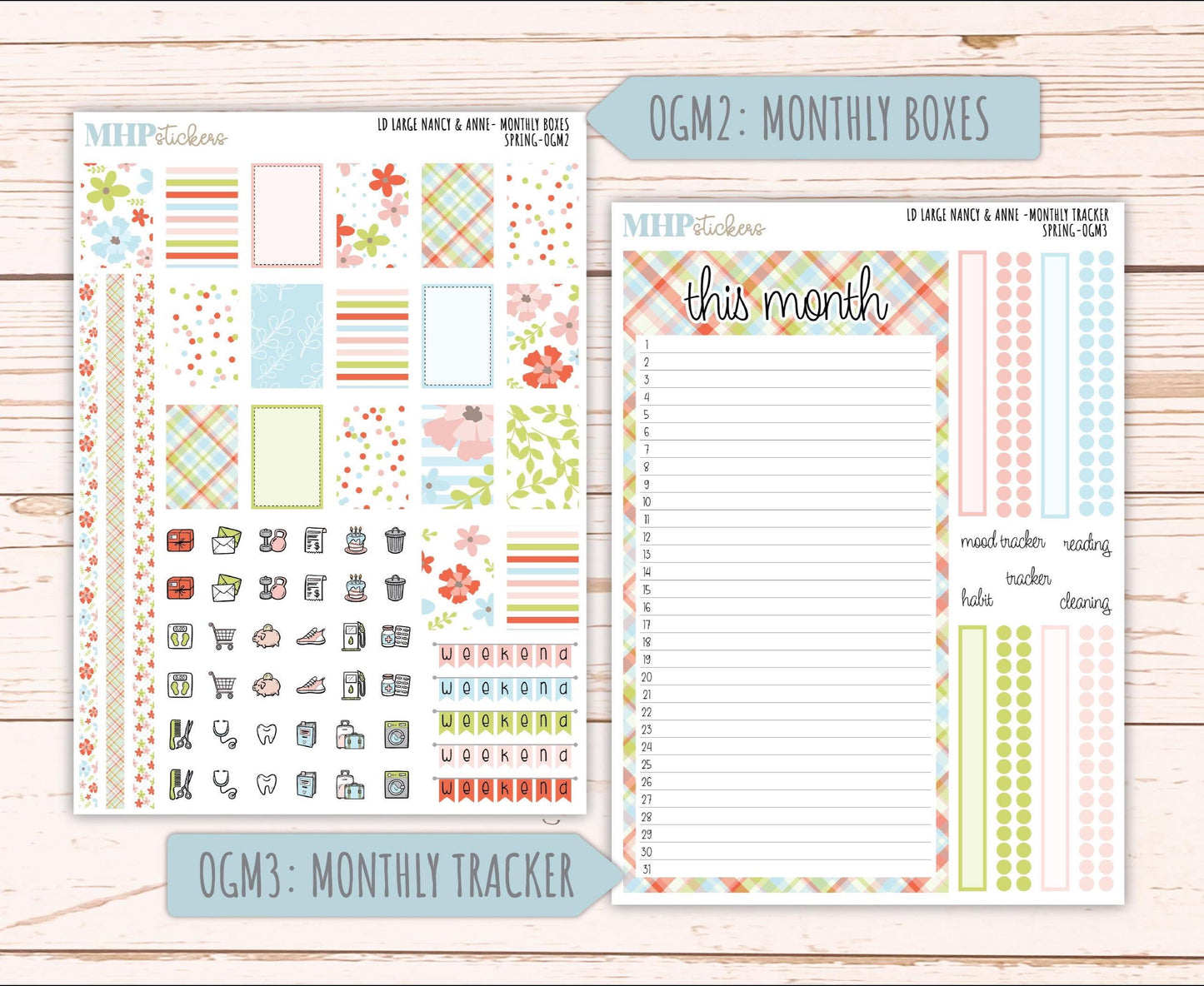 MARCH 2026 Stickers for Large Nancy & Anne Planners (Formerly Original Size). For Laurel Denise Planners. "Spring" || OG