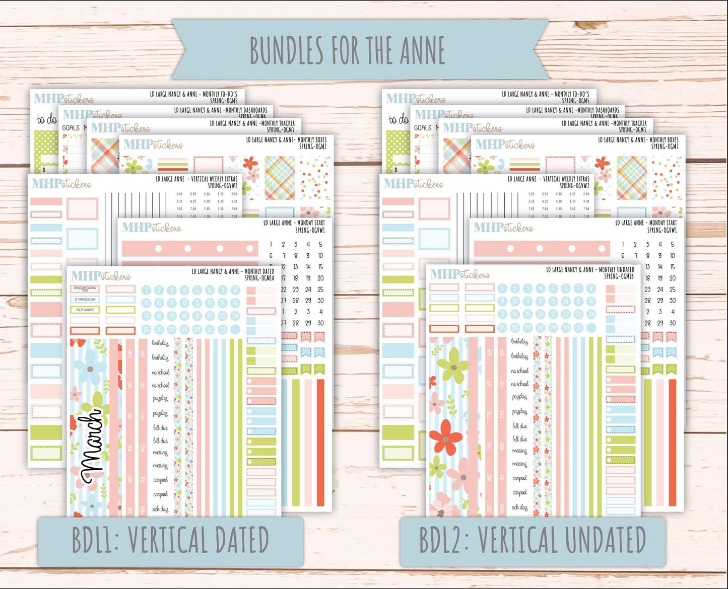 MARCH 2026 Stickers for Large Nancy & Anne Planners (Formerly Original Size). For Laurel Denise Planners. "Spring" || OG