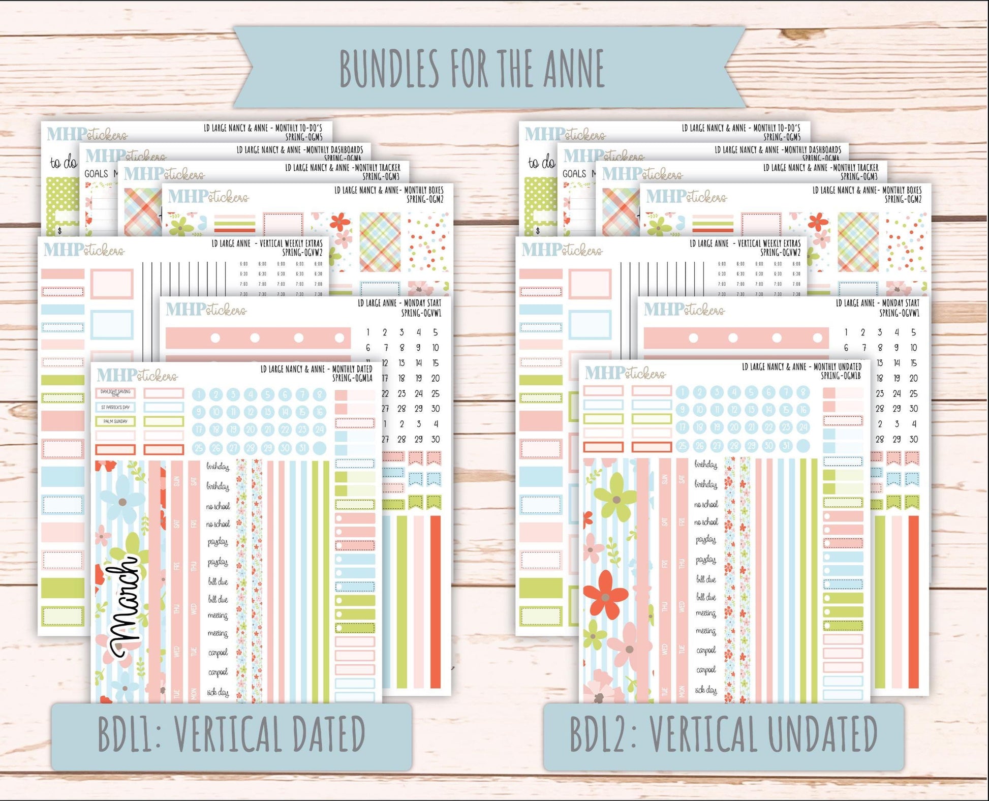 MARCH 2026 Stickers for Large Nancy & Anne Planners (Formerly Original Size). For Laurel Denise Planners. "Spring" || OG