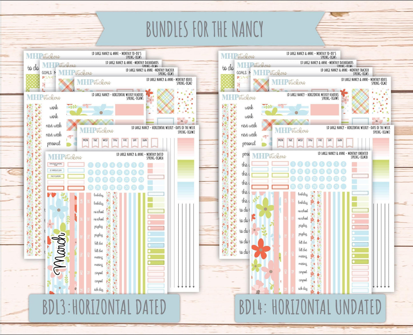 MARCH 2026 Stickers for Large Nancy & Anne Planners (Formerly Original Size). For Laurel Denise Planners. "Spring" || OG