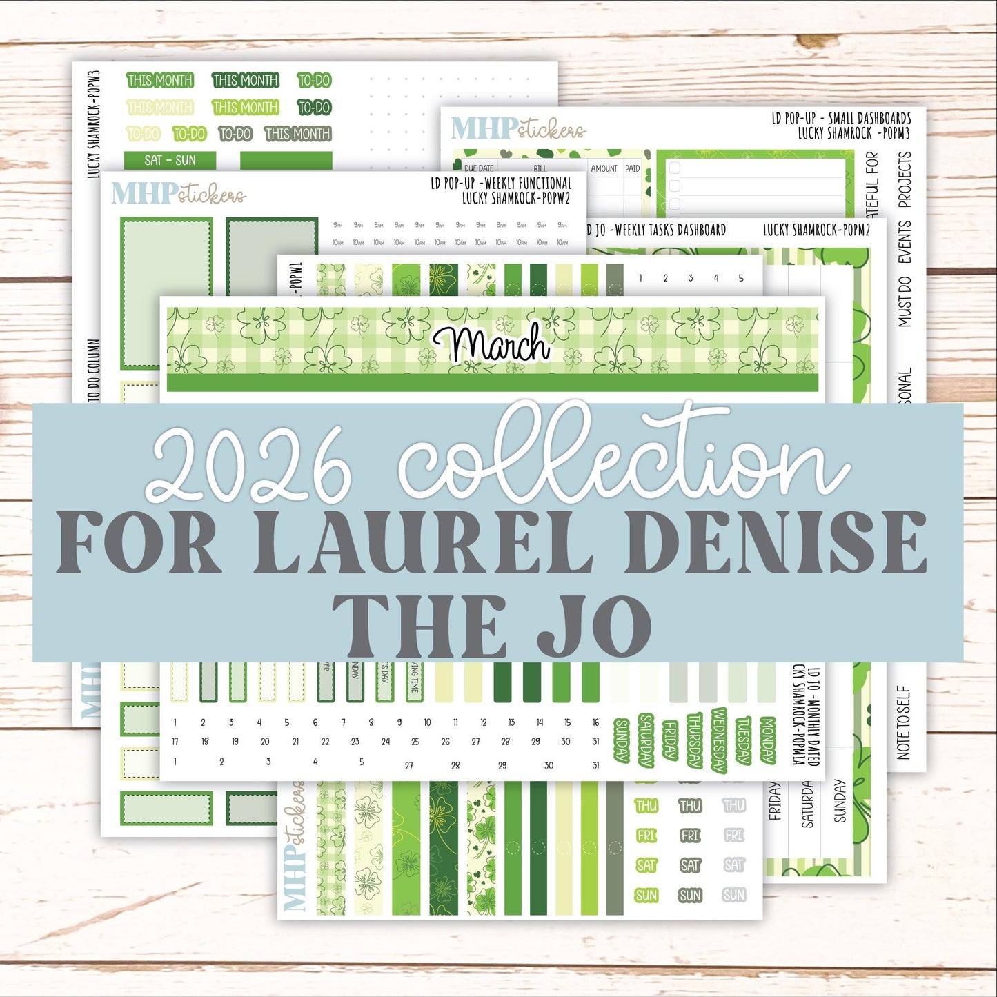 MARCH 2026 Stickers for The Jo, Laurel Denise Planner (Formerly Pop-Up Planner) "Lucky Shamrock" || POP