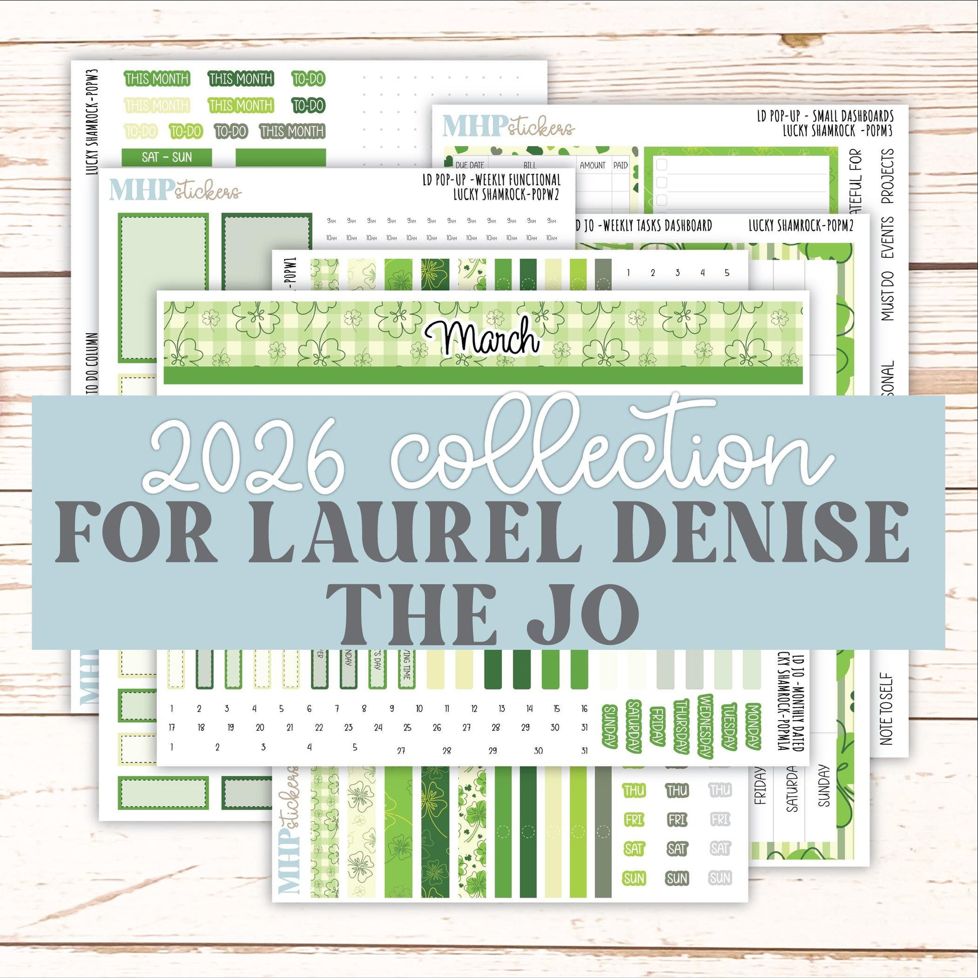 MARCH 2026 Stickers for The Jo, Laurel Denise Planner (Formerly Pop-Up Planner) "Lucky Shamrock" || POP