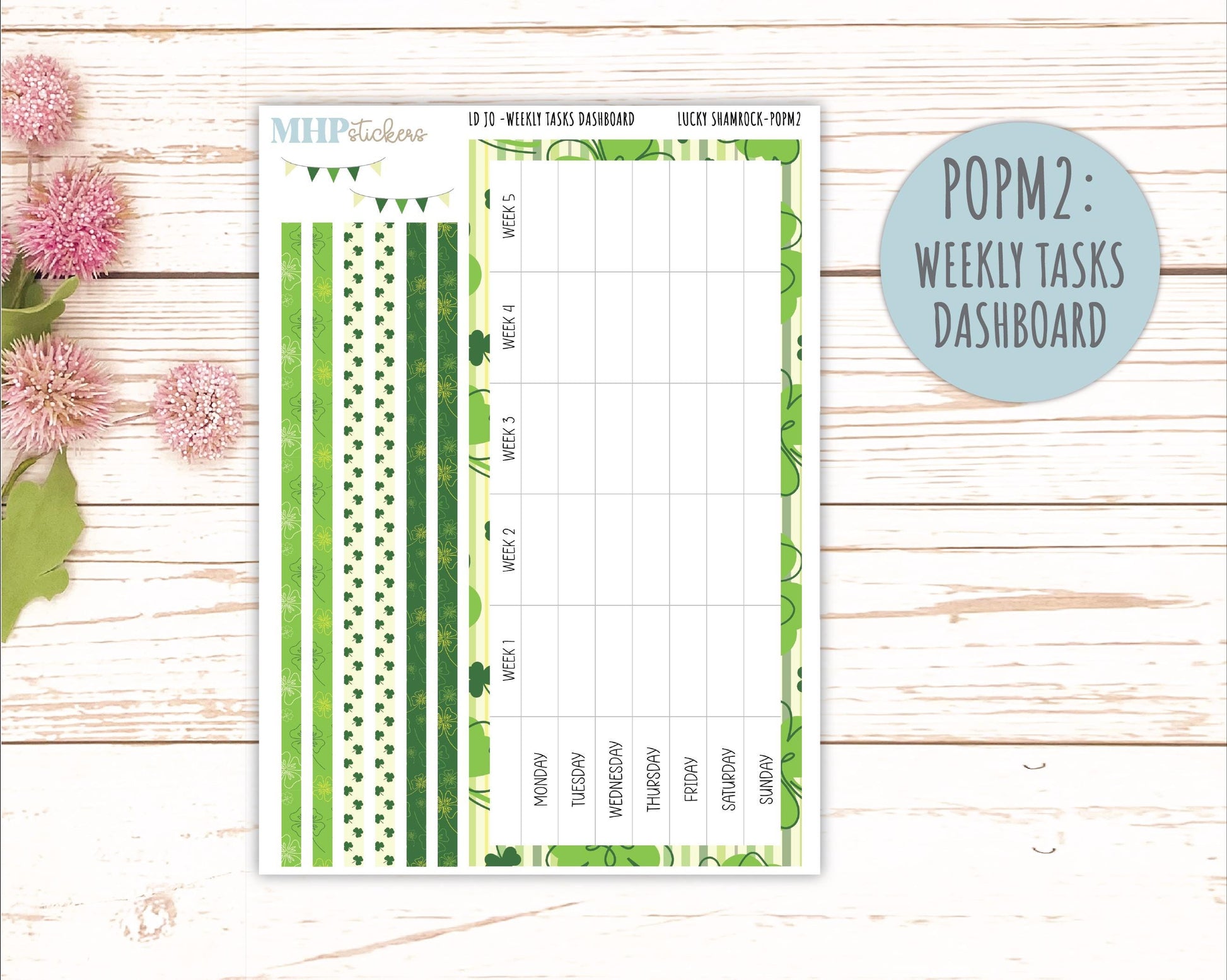 MARCH 2026 Stickers for The Jo, Laurel Denise Planner (Formerly Pop-Up Planner) "Lucky Shamrock" || POP