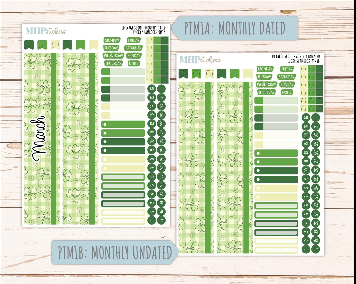MARCH 2026 Stickers for the Large Scout Planner (formerly Portrait Planner). For Laurel Denise Planners "Lucky Shamrock" ||PT