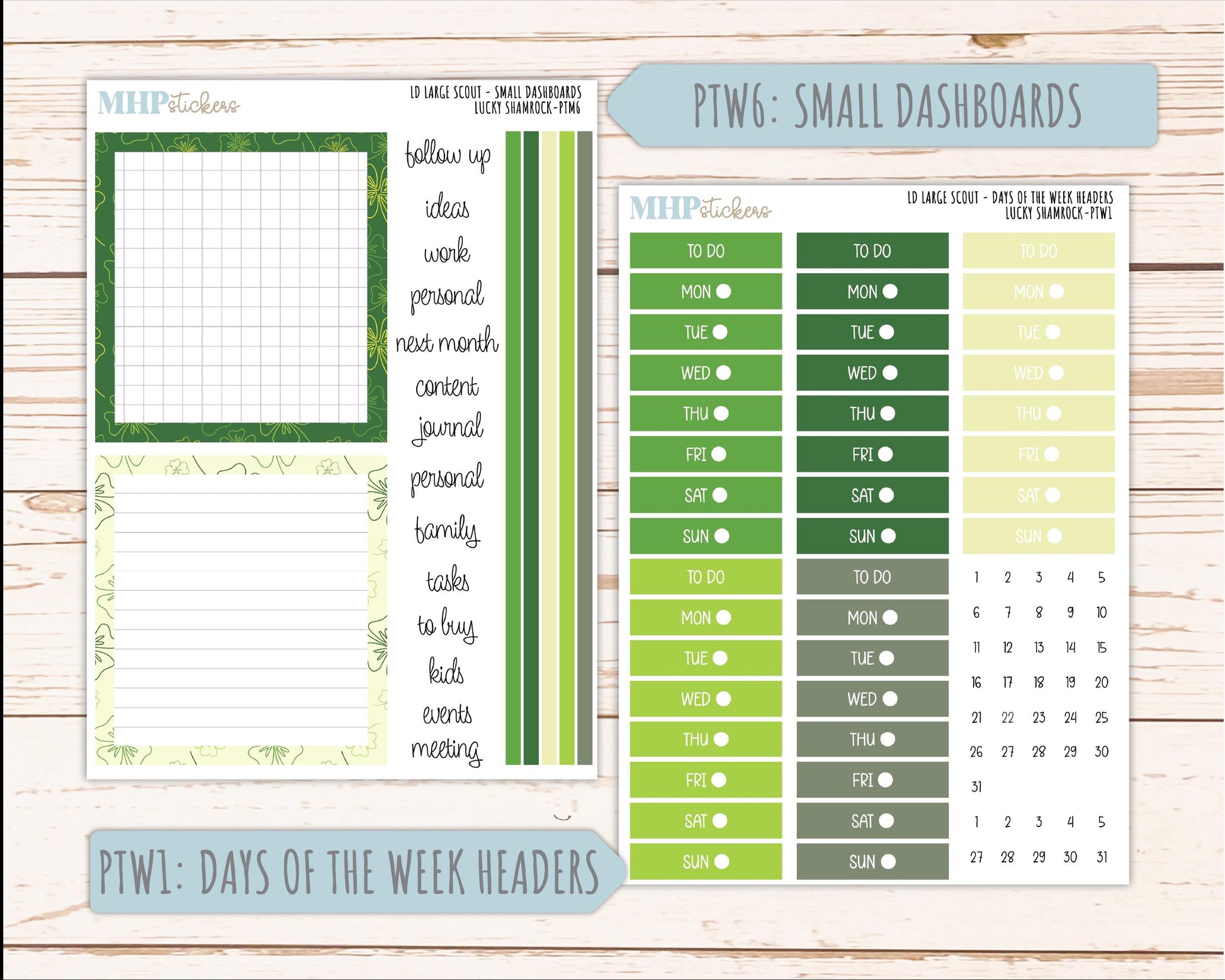 MARCH 2026 Stickers for the Large Scout Planner (formerly Portrait Planner). For Laurel Denise Planners "Lucky Shamrock" ||PT