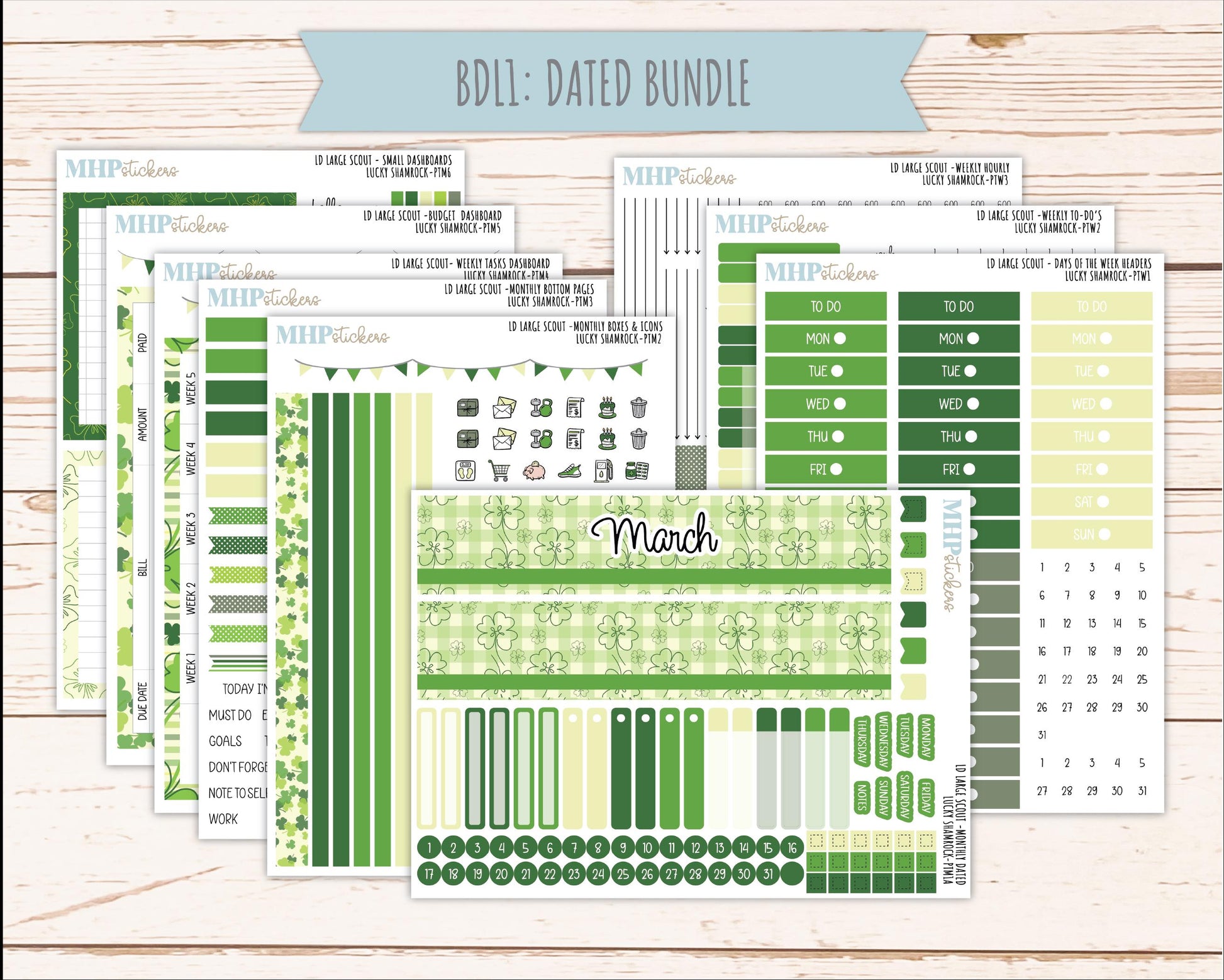 MARCH 2026 Stickers for the Large Scout Planner (formerly Portrait Planner). For Laurel Denise Planners "Lucky Shamrock" ||PT