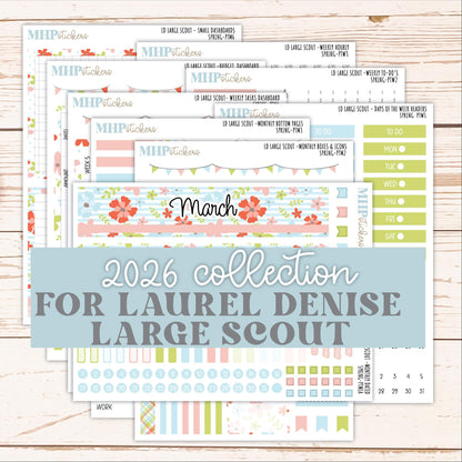 MARCH 2026 Stickers for the Large Scout Planner (formerly Portrait Planner). For Laurel Denise Planners "Spring" ||PT