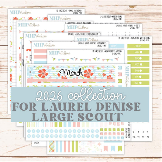 MARCH 2026 Stickers for the Large Scout Planner (formerly Portrait Planner). For Laurel Denise Planners "Spring" ||PT