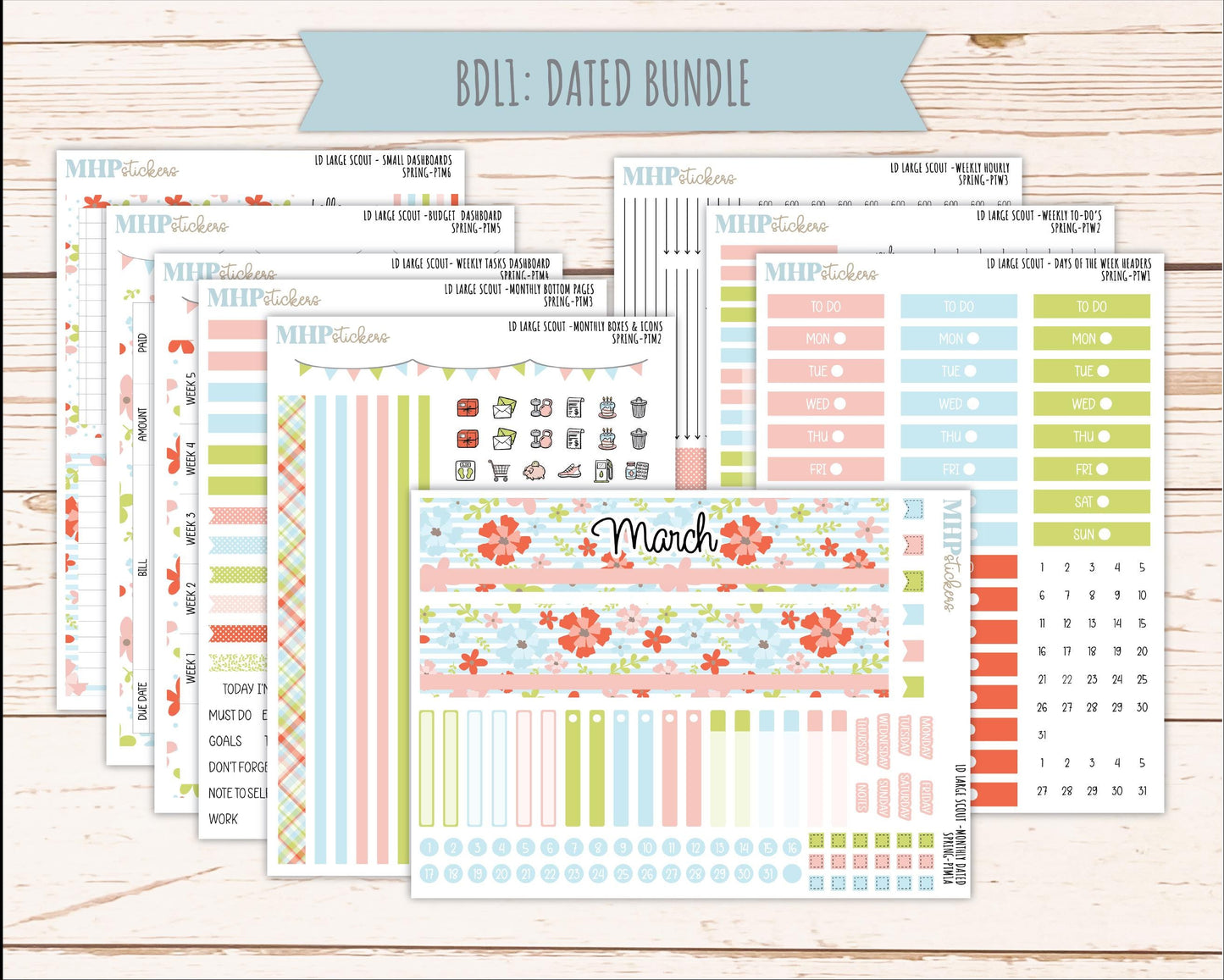 MARCH 2026 Stickers for the Large Scout Planner (formerly Portrait Planner). For Laurel Denise Planners "Spring" ||PT