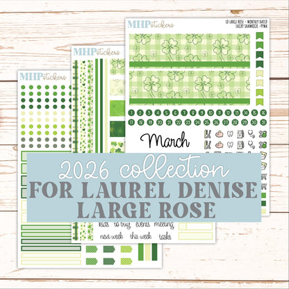 MARCH 2026 Stickers for the Large Rose Planner (Formerly Project Planner). Laurel Denise. "Lucky Shamrock" || PP