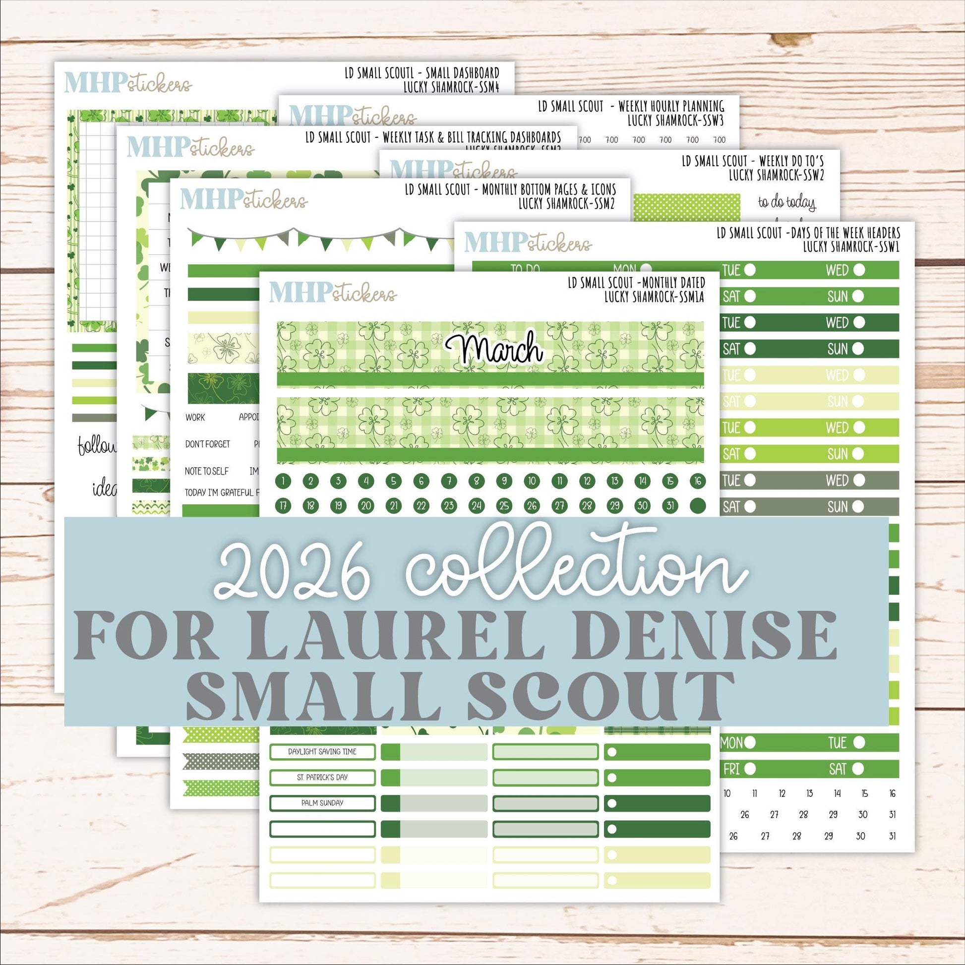 MARCH 2026 Stickers for the Small Scout Planner. For Laurel Denise Planners. "Lucky Shamrock" ||SS