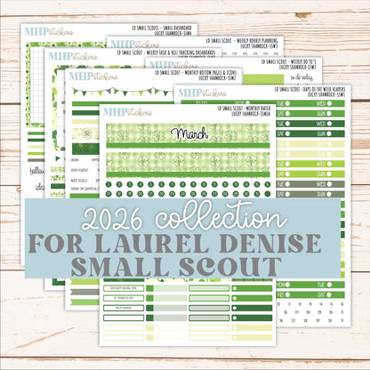 MARCH 2026 Stickers for the Small Scout Planner. For Laurel Denise Planners. "Lucky Shamrock" ||SS
