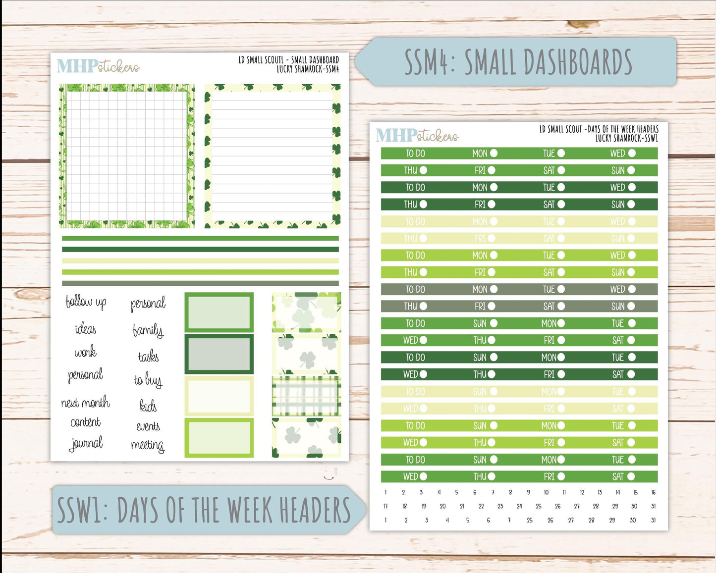 MARCH 2026 Stickers for the Small Scout Planner. For Laurel Denise Planners. "Lucky Shamrock" ||SS