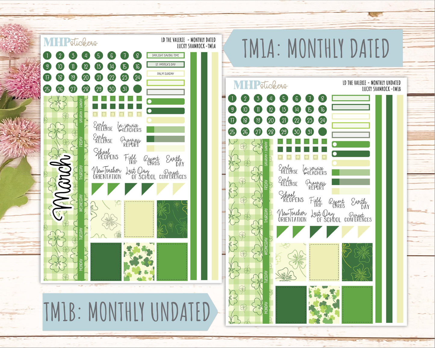 MARCH Stickers for The Valerie Laurel Denise Planner (Formerly Teacher Planner) "Lucky Shamrock" || TC