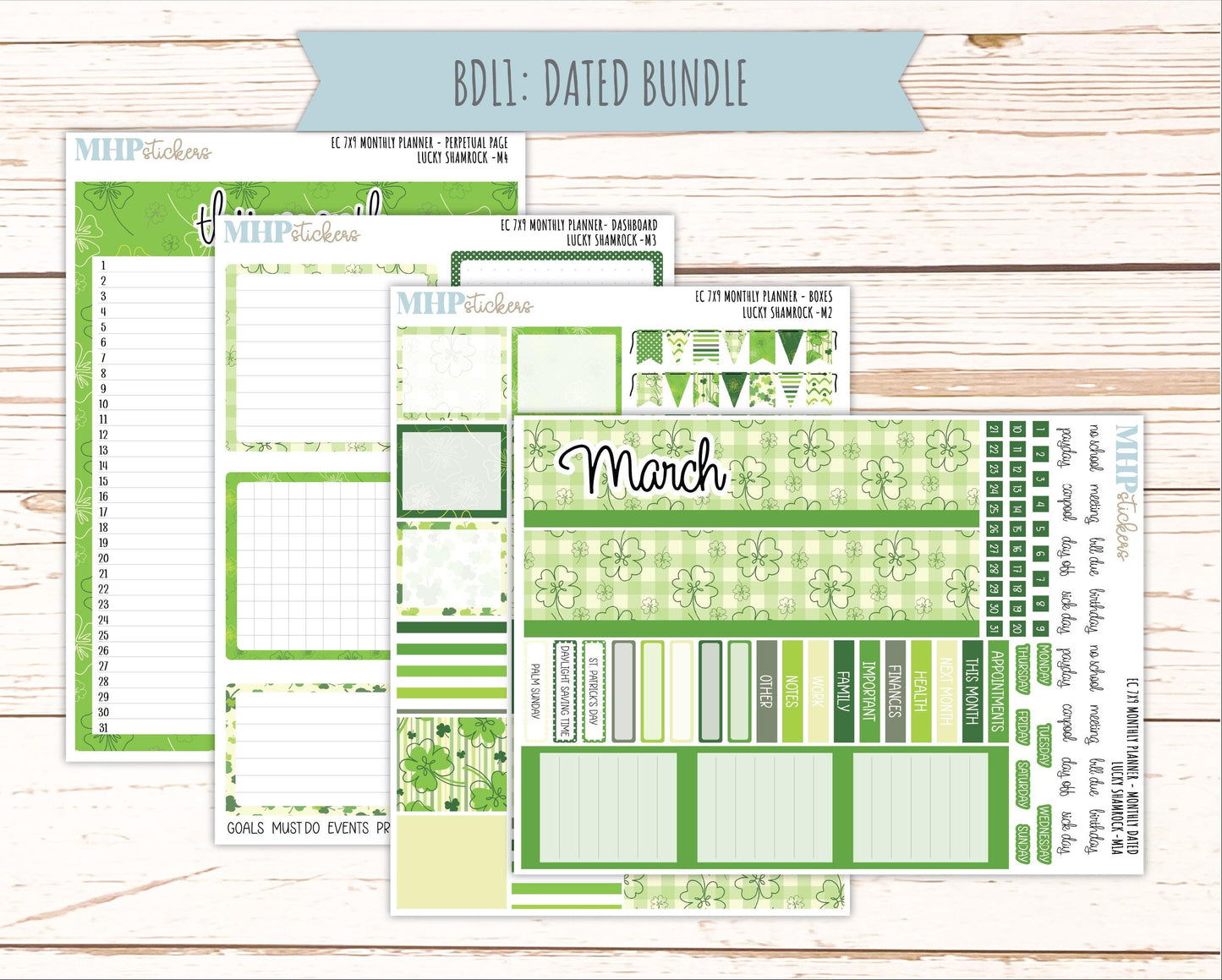MARCH Monthly Kit for 7x9 Erin Condren Planners. 2026 Collection "Lucky Shamrock" || ECM