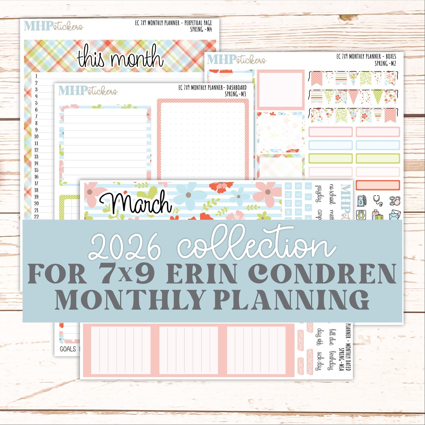 MARCH Monthly Kit for 7x9 Erin Condren Planners. 2026 Collection "Spring" || ECM