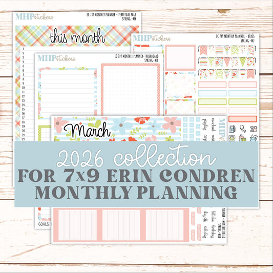 MARCH Monthly Kit for 7x9 Erin Condren Planners. 2026 Collection "Spring" || ECM