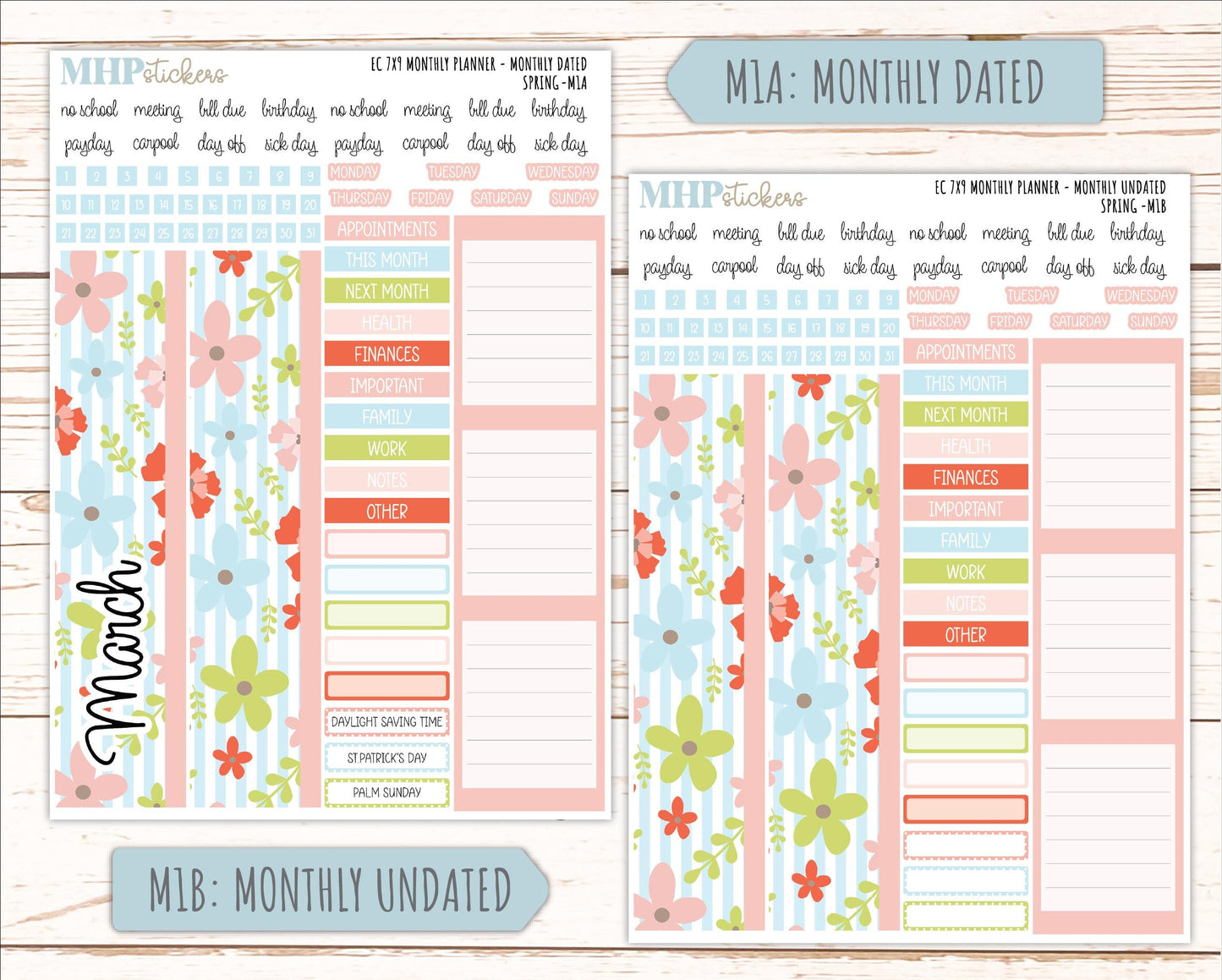 MARCH Monthly Kit for 7x9 Erin Condren Planners. 2026 Collection "Spring" || ECM