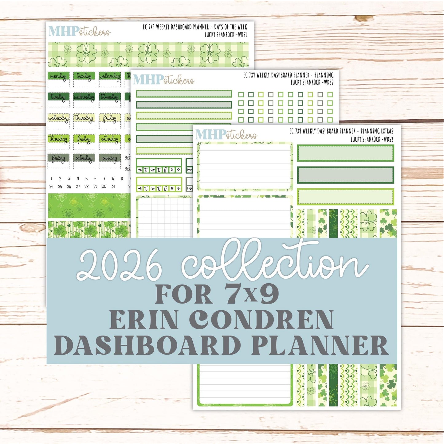 MARCH Weekly Dashboard Kit for 7x9 Erin Condren Planners. 2026 Collection "Lucky Shamrock" || ECWDS