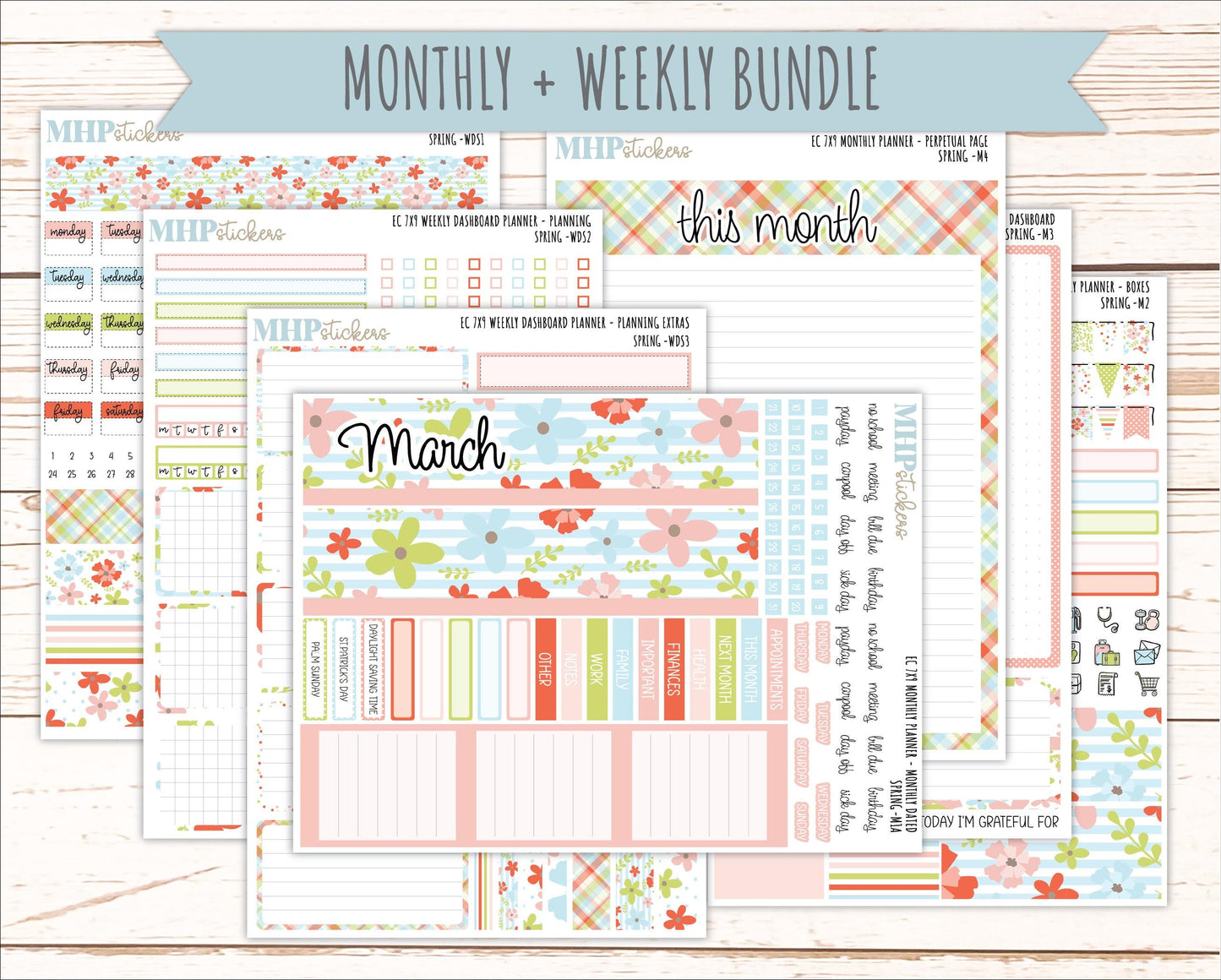 MARCH Weekly Dashboard Kit for 7x9 Erin Condren Planners. 2026 Collection "Spring" || ECWDS