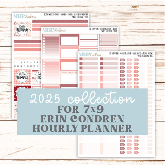 FEBRUARY Weekly Hourly Planning Kits for 7x9 Erin Condren Planners. 2026 Collection "Sweet Valentine" || ECWHR