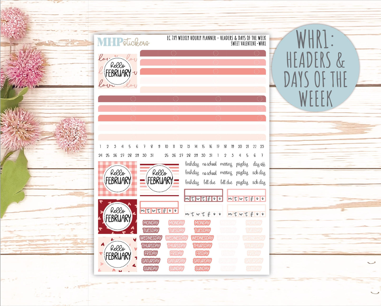 FEBRUARY Weekly Hourly Planning Kits for 7x9 Erin Condren Planners. 2026 Collection "Sweet Valentine" || ECWHR