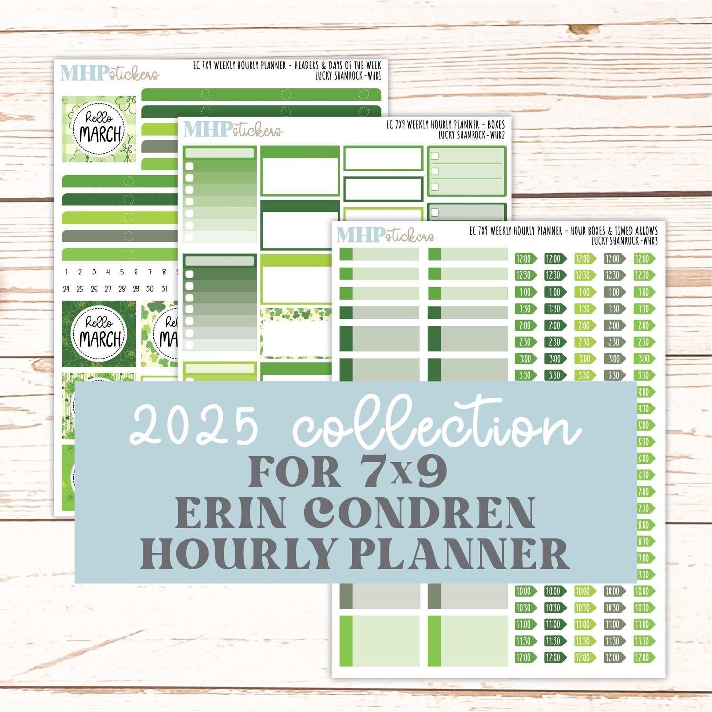 MARCH Weekly Hourly Planning Kits for 7x9 Erin Condren Planners. 2026 Collection "Lucky Shamrock" || ECWHR
