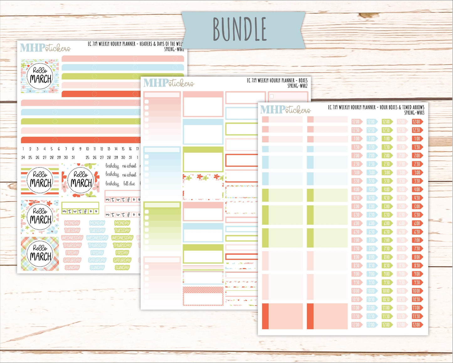 MARCH Weekly Hourly Planning Kits for 7x9 Erin Condren Planners. 2026 Collection "Spring" || ECWHR