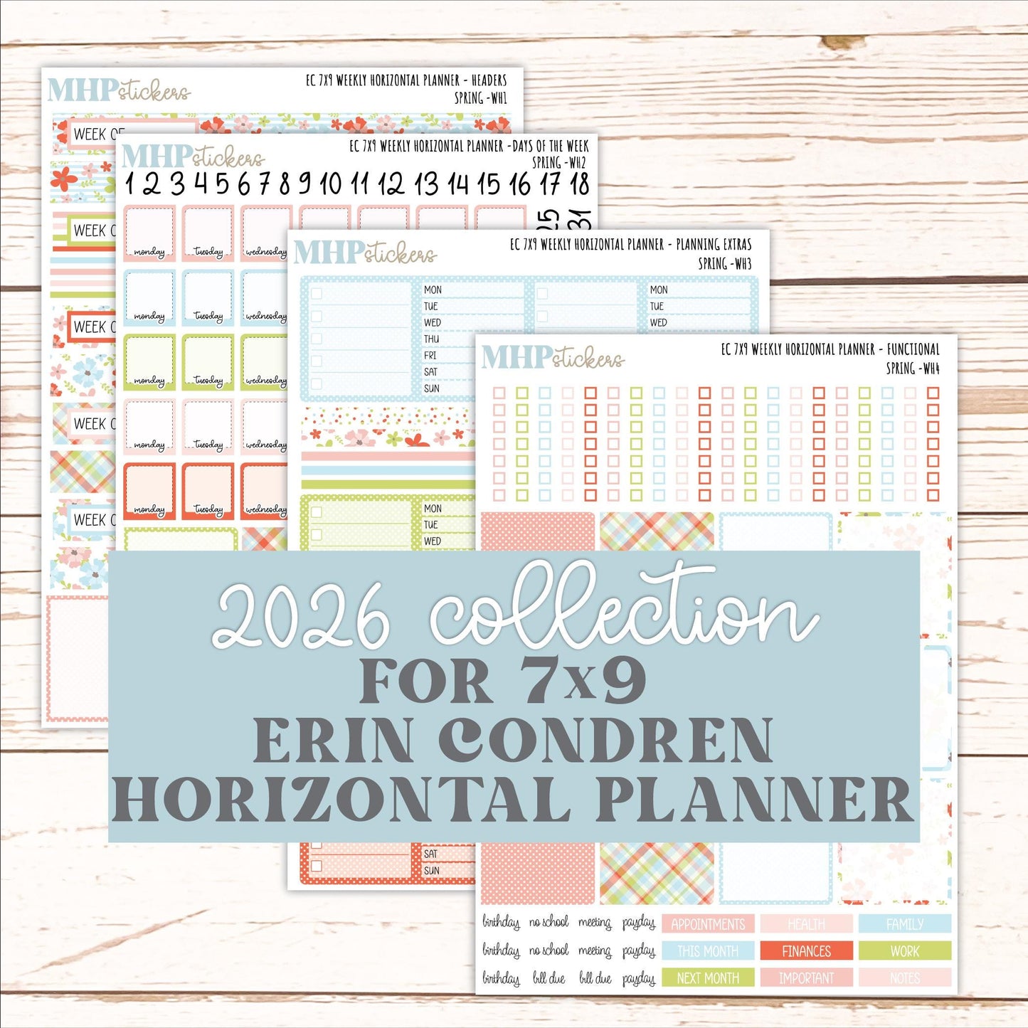 MARCH Weekly Horizontal Planning Kit for 7x9 Erin Condren Planners. 2026 Collection "Spring" || ECWH
