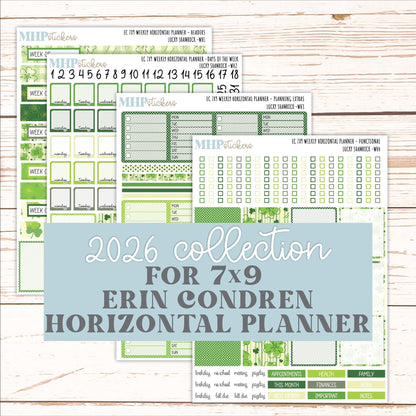 MARCH Weekly Horizontal Planning Kit for 7x9 Erin Condren Planners. 2026 Collection "Lucky Shamrock" || ECWH