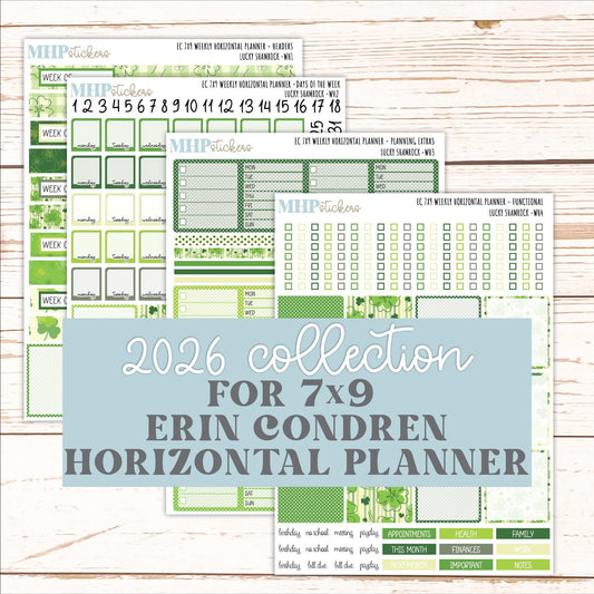 MARCH Weekly Horizontal Planning Kit for 7x9 Erin Condren Planners. 2026 Collection "Lucky Shamrock" || ECWH
